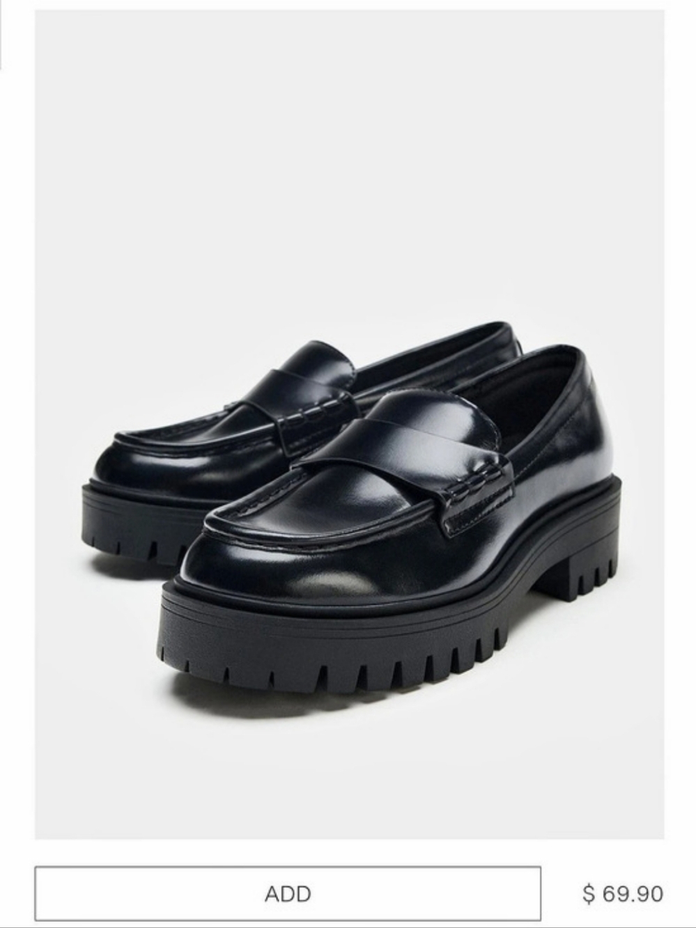 Zara Leather Lug-Sole Penny Loafers Black